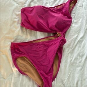 J. Crew Pink One-Shoulder One Piece Swimsuit